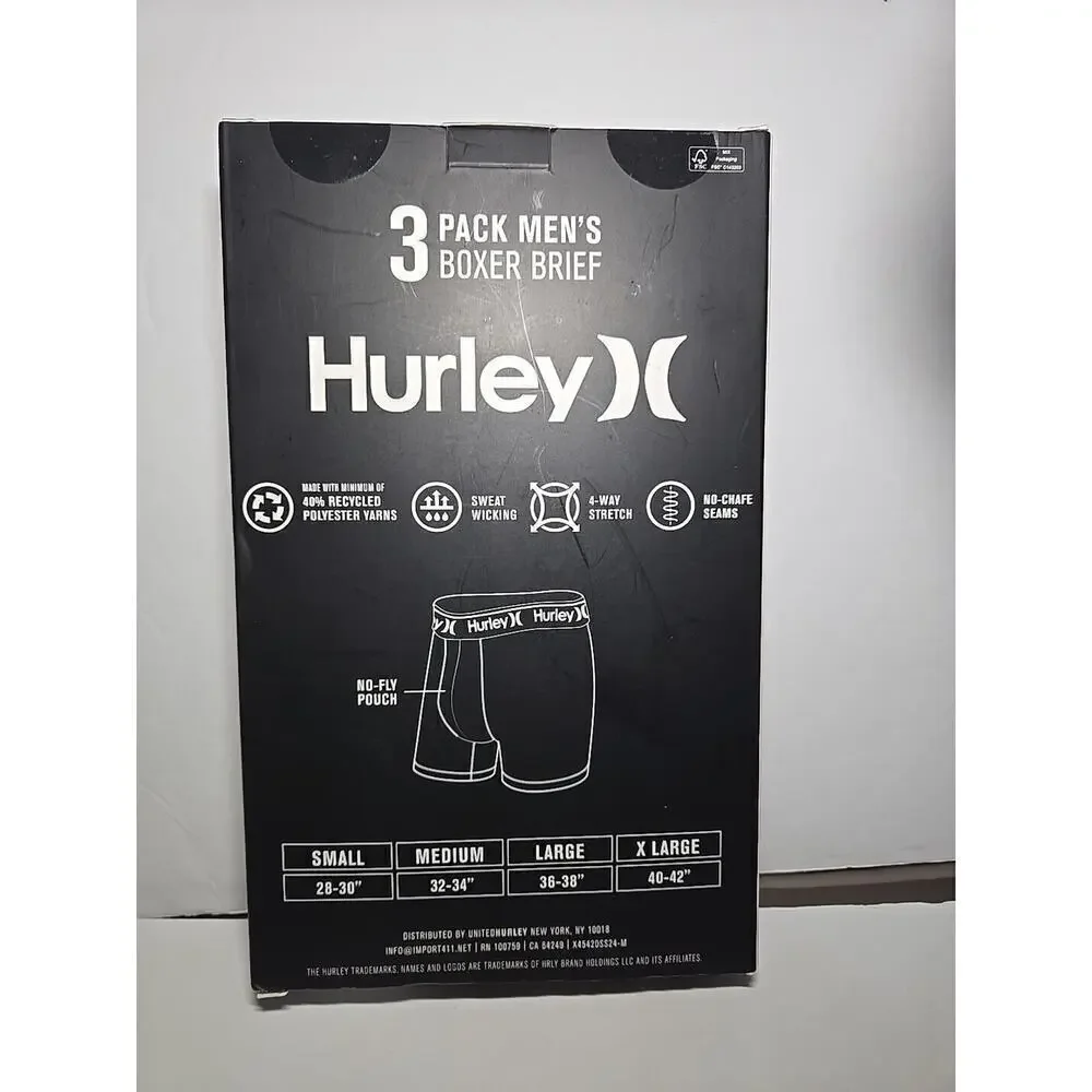 Hurley 3-Pack Men's Regrind Boxer Briefs L 36-28